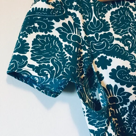 Teal Folksy Damask Print Short Sleeve Dress A-Line Kneelength - Picture 5 of 16
